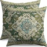 sorfbliss Sage Green Blue Boho Pillow Covers 18x18 Set of 2 Carpet Bohemian Floral Pattern Decorative Throw Pillow Cases Outdoor Farmhouse Decoration for Sofa Couch Bed