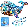 Jigsaw Puzzles for Kids Ages 4-8, Whale Shaped Cardboard Puzzles for Animal Lovers, Sturdy Puzzles Box and Poster, Educationa