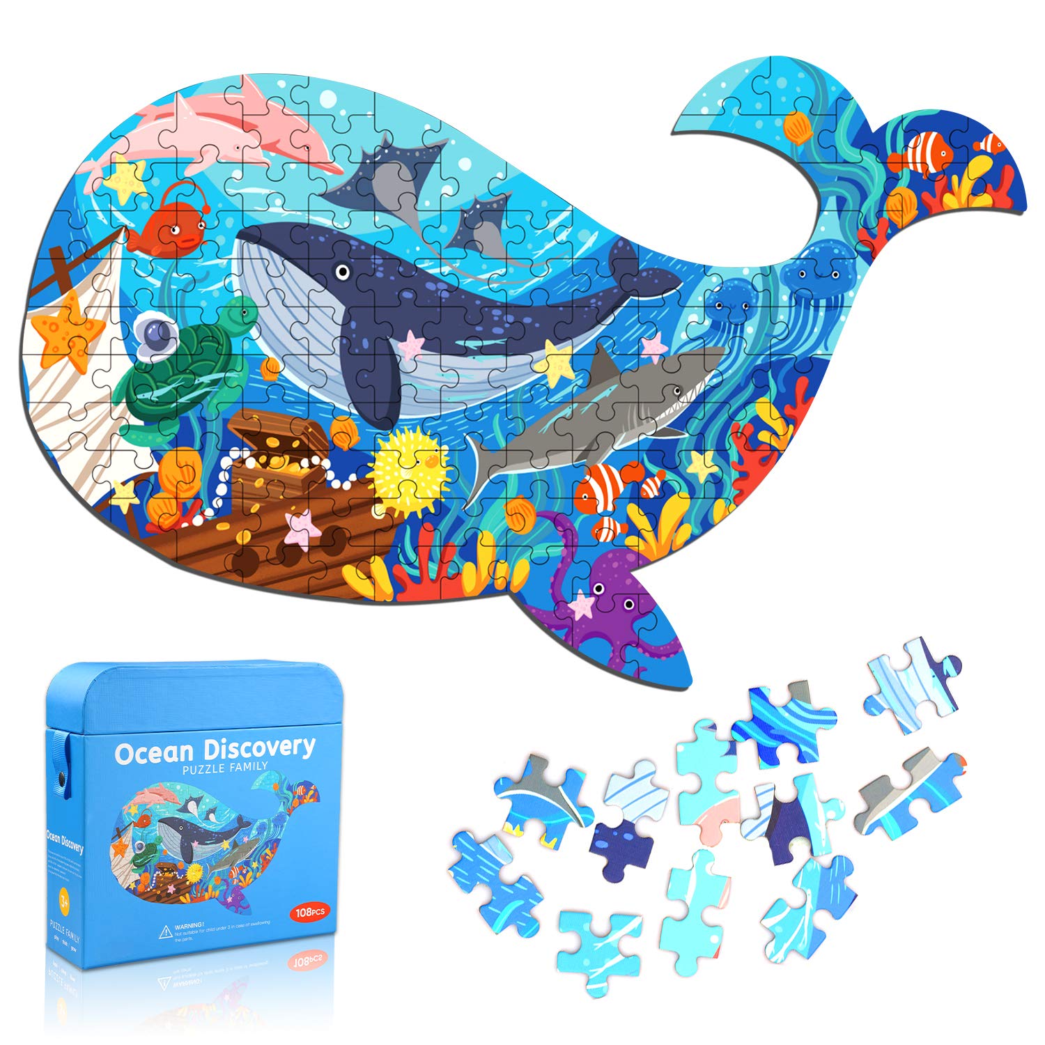 Ocean World Whale Jigsaw Puzzle for Kids, 108 Pieces Jigsaw Puzzle with Large Pieces for Kids Age 4 5 6 7 8 9 10 Years
