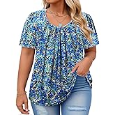 VISLILY Womens-Plus-Size-Summer-Tops Flowy Pleated T Shirts Crew Neck Short Sleeve Blouses Casual Loose Tunics Tee XL-5XL