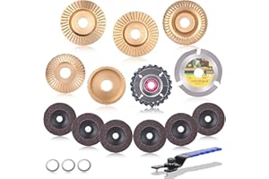 TCHRULES 13PCS Wood Carving Disc Set for 4" or 4 1/2" Angle Grinder, Stump Tool Grinding Wheel Disc with 5/8" Adapter Ring, Woodworking Sanding Wheel Discs for Cutting Shaping Carving Polishing