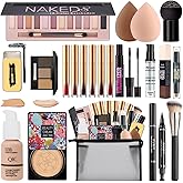 All in One Makeup Kit for Women Full Kit,Travel Make Up Gift Set for Women Teens Girls, Includes Eyeshadow,CC,Foundation,Lipstick,Mascara,Brush,Sponge,Brow Powder & Soap,Eyeliner,Primer,Contour,Bag