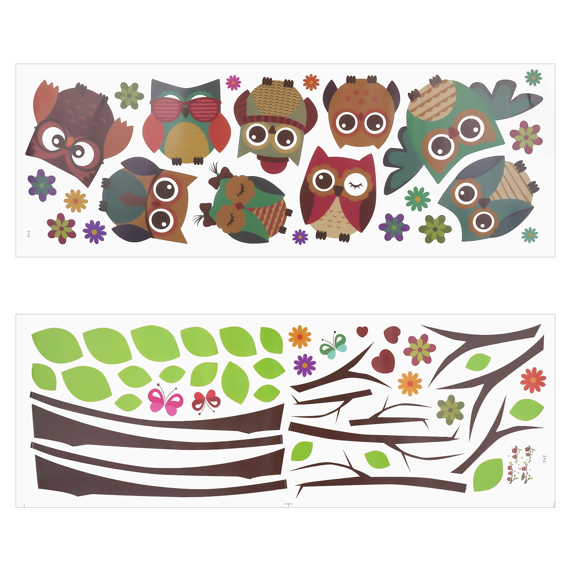 CAIRIAC Tree Cartoon Owl Wall Sticker Decals, Wall Decoration Mural Removable Stickers, Playful Design Art Decorative Stickers, Home TV Background Wall Bedroom Nursery Decor