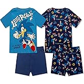 Sonic The Hedgehog Boys Pajama Set - 4 Piece Short Sleeve & Shorts Pajama Set - 100% Cotton Pjs, Snug-Fit Kids Summer Pajamas