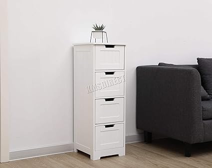 Foxhunter Westwood Free Standing White Wooden 4 Drawer Bathroom