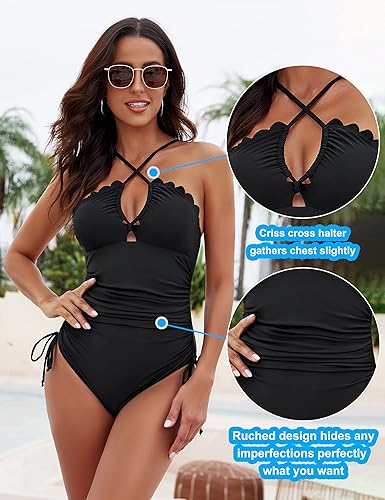 Blooming Jelly Women's Sexy One Piece Bathing Suit Tummy Control Swimsuits  Plus Size Swimsuit(XX-Large,Black-02) in Kenya