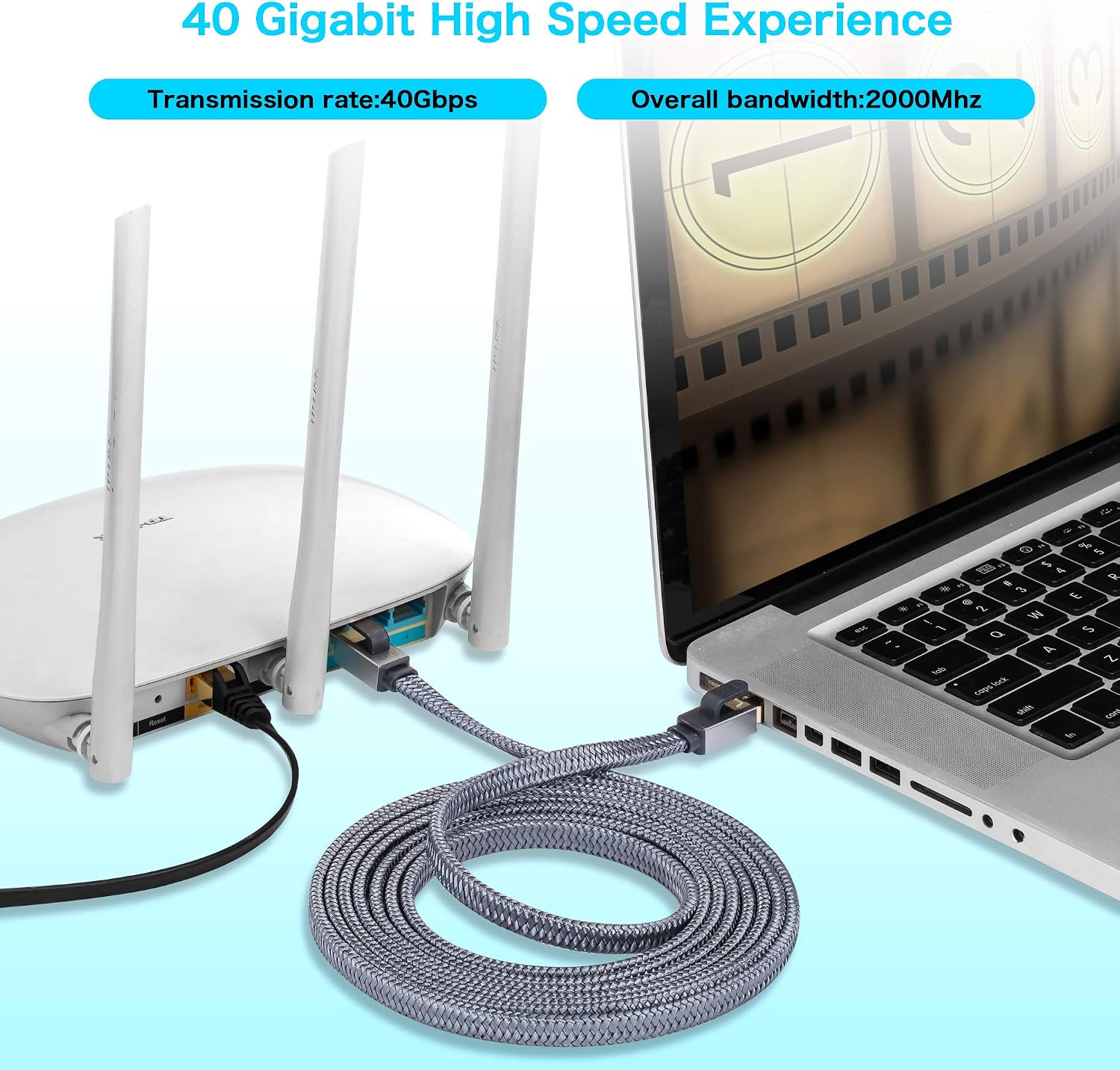 Faodzc Cat 8 Ethernet Cable 15m/50ft,Braided Cat8 RJ45 Network LAN Network Cable 40Gbps 2000Mhz Heavy Duty High Speed Cat8 Shielded Cable Compatible for Gaming,PS4 - Image 5