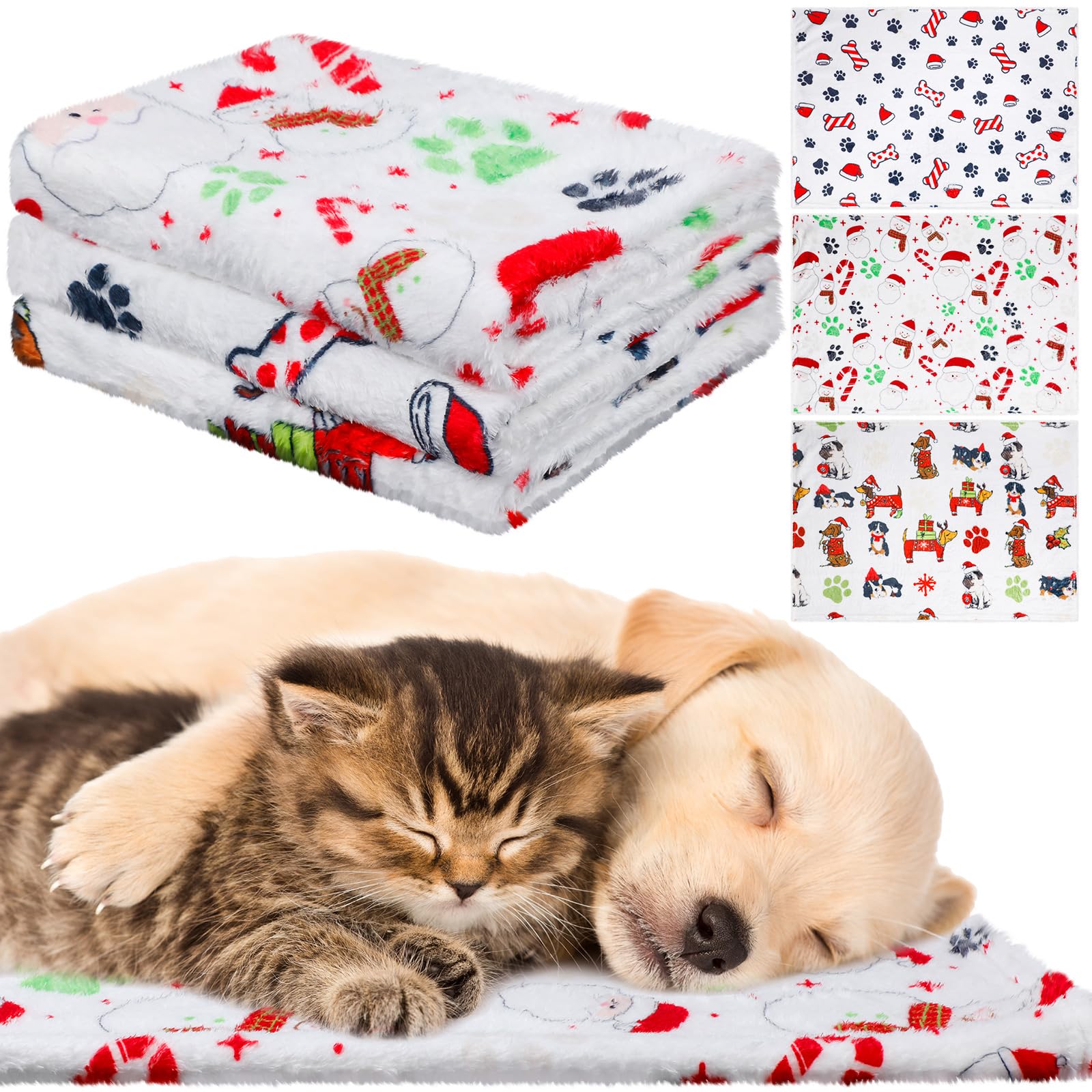 Photo 1 of Abbylike 3 Pcs Christmas Dogs Blanket for Small Medium Puppy 30 x 20 Inch Flannel Soft Pet Blanket Cute Paw Print Dog Bed Gifts for Bed Couch Cushion