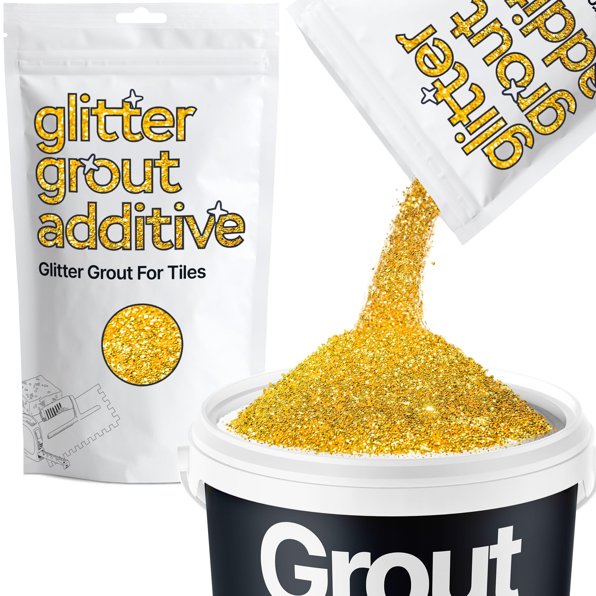 Hemway Gold Glitter Grout Additive 100g Metallic Flakes for Adding Sparkle to Kitchen & Bathroom Tiles | Enhance Your Indoor Grouting Projects with a Durable Sparkly Effect