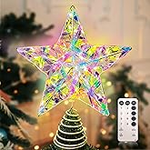 Christmas Tree Topper, LED Star Tree Topper with Remote Control, 8 Lighting Modes, Lighted Tree Topper for Christmas Home Party Decor