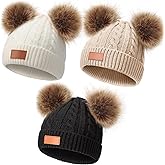 Geyoga Kids Toddler Winter Pompom Hat Baby Knitted Beanie Hat Faux Fur Pom Beanie Cap for Girls Boys 1-3 Years Old