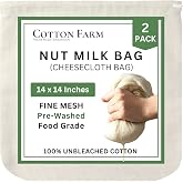 Cotton Farm - Ultra Dense Cheesecloth Bag - Nut Milk Bag - XL 14x14 Inch, All Purpose Cheese Making, Straining, Storage, Spro