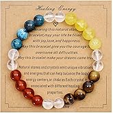 Ayriwoyi Strong Healing Crystal Bracelet 8MM Genuine Stone Bracelet Lucky Beaded Bracelet Chakra Bracelet 6.5 inch Positive Energy Inspirational Gifts for Women Mom