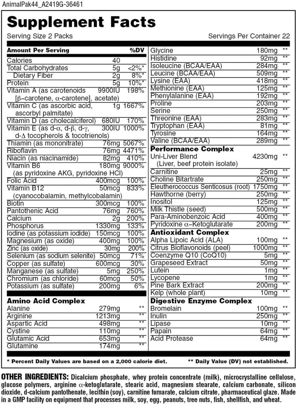 Animal Pak - the Complete All-in-one Training Pack - Vitamin Pack for Men, Amino Acids, Zinc and more - for Elite Athletes and Bodybuilders - 44 Packs: Health & Personal Care