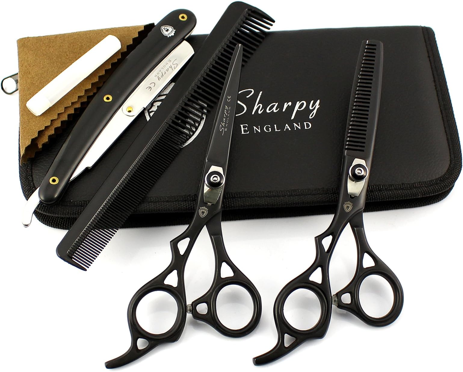 SHARPY - 6.5" Left Hand Set Pro Salon Hairdressing Hair Cutting Thinning Barber Scissors & Razor Complete Set