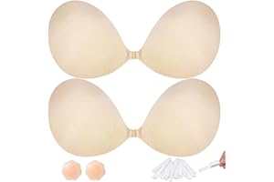 APOWUS Sticky Bra Push Up for Women 2 Pair, Adhesive Invisible Bra, Backless Strapless Bras with Nipple Covers Nude+Nude