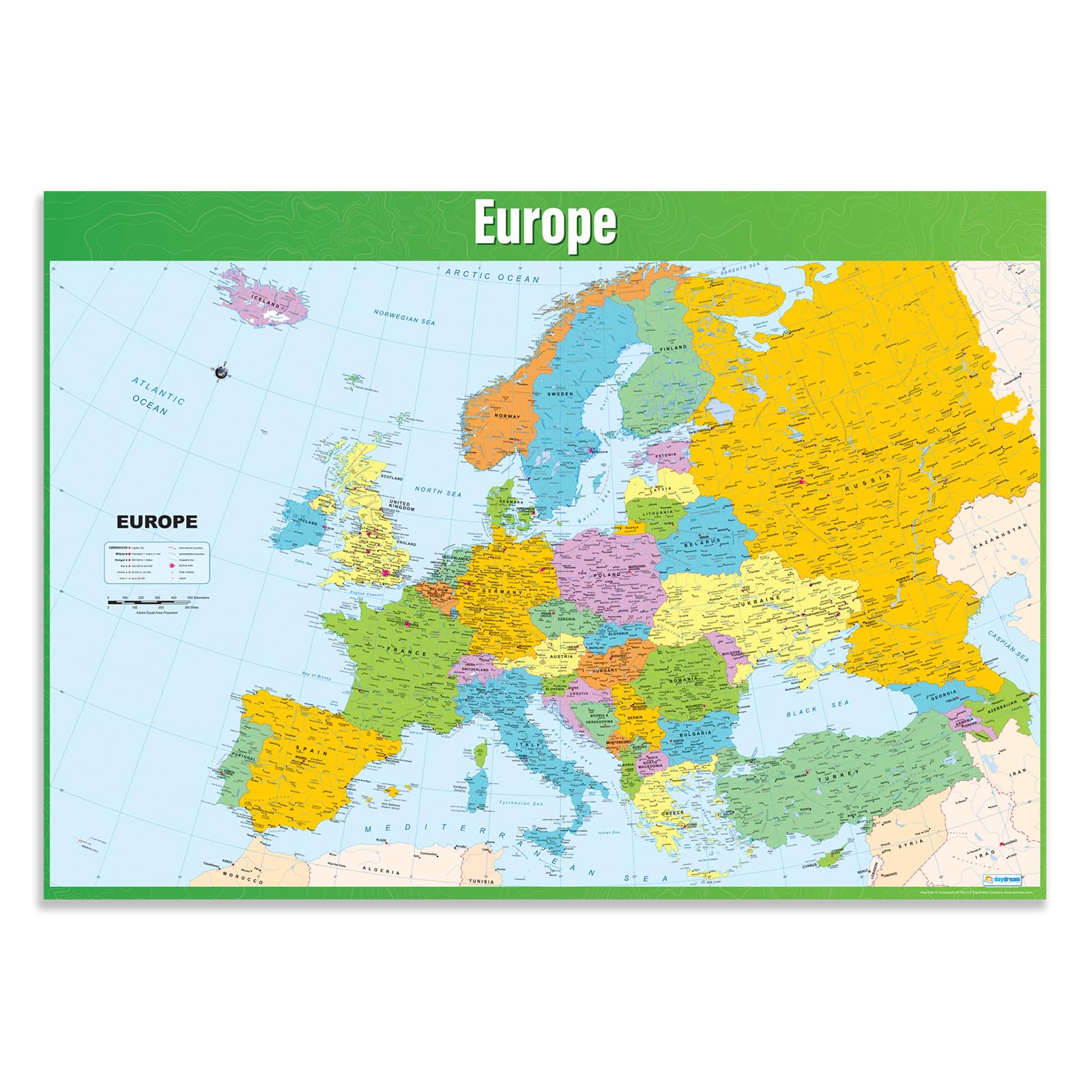 Daydream Education Europe Map Poster, Gloss Paper Extra Large A1 (594 mm x 850 mm) - Geography Wall Chart for Classroom & Home