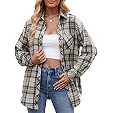Blostirno Womens Long Sleeve Plaid Shirt Flannel Button Down Buffalo Shackets Business Casual Oversized Blouse Tops