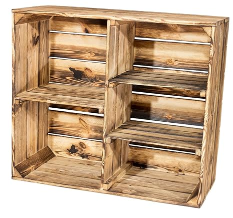 Vintage-Möbel24 GmbH GEFLAMMTER HOLZSCHRANK mit 3 MITTELBRETTER und TRENNBRETT 77X68X35CM, Holzschrank, Schrank, Regal,Holzre