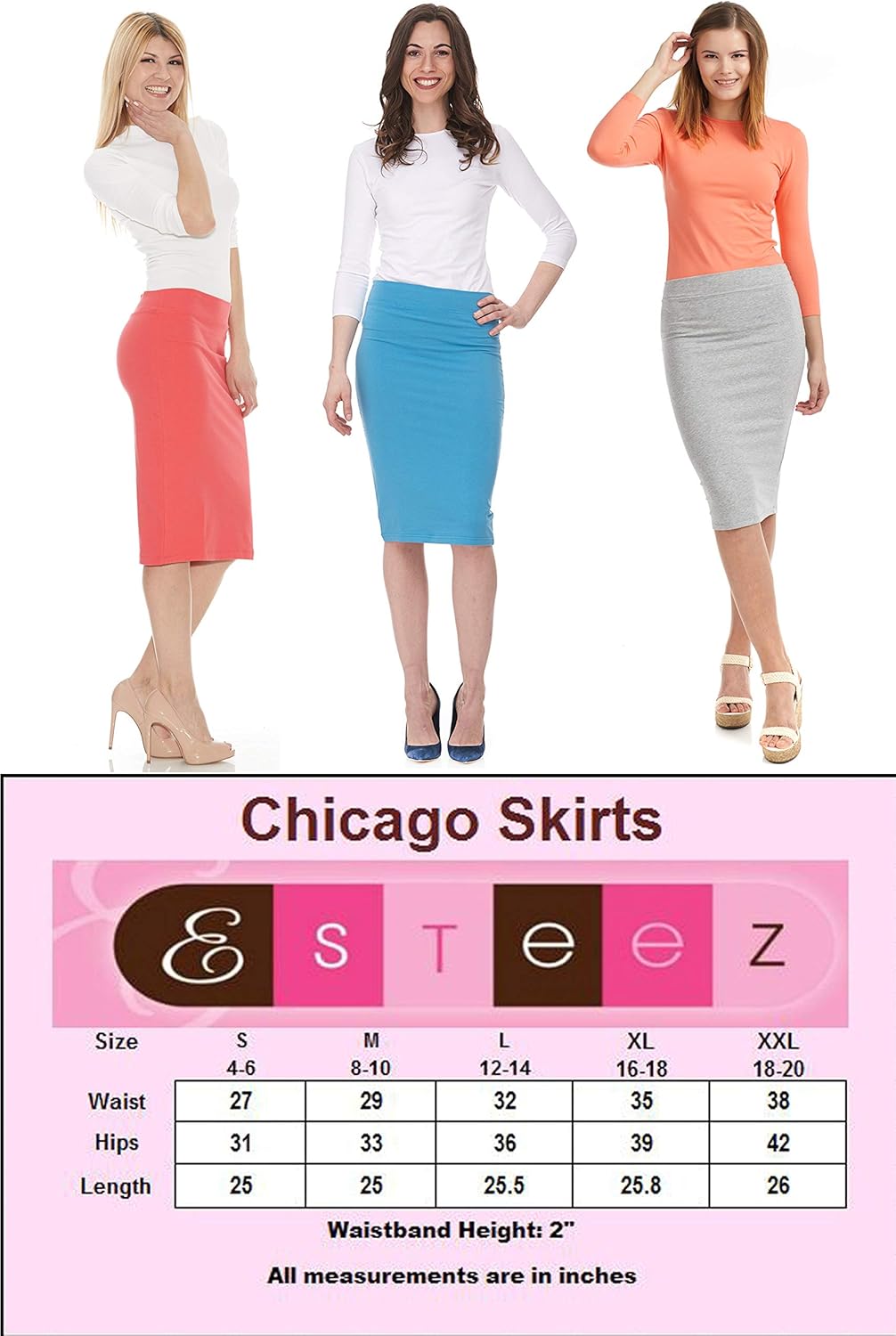 ESTEEZ Women's Cotton Pencil Skirt - Modest Below Knee Length- Opaque - Chicago at  Women’s Clothing store