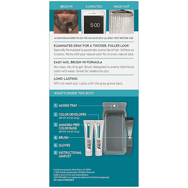 JUST FOR MEN COLOR GEL MUSTACHE & BEARD M-35 MEDIUM BROWN 1 EA (PACK OF 8)