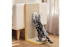 Conlun Cardboard Cat Scratcher,23 Inch L Shape Scratch Pad Wall Mounted,Vertical Scratching Board, Durable Cardboard to Protect Furniture for Indoor Cats,Wood Grain Large