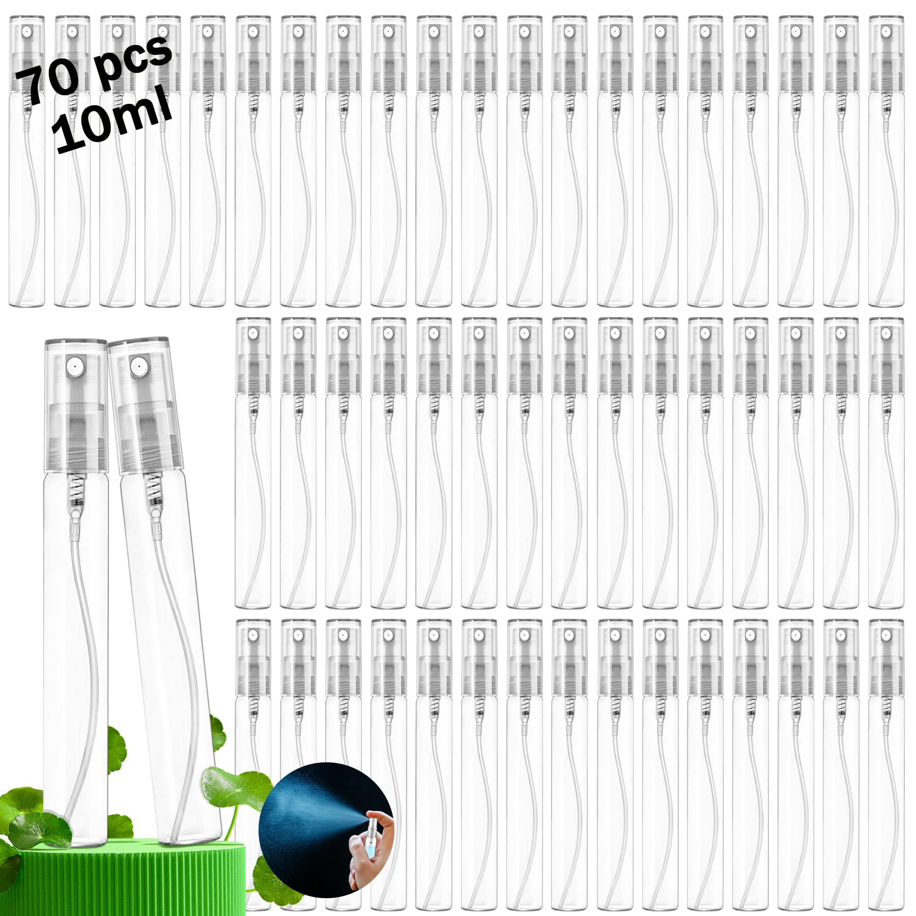 Csdtylh Mini Spray Bottles 70PCS 10ML Clear Glass Perfume Bottles Refillable Fine Mist Spray Bottles Empty Fragrance Sample Spray Containers Cosmetics Atomizer for Cleaning,Travel,Essential Oils
