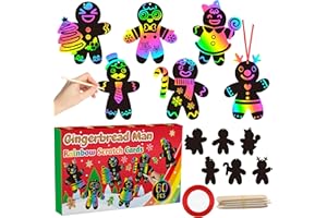 CY2SIDE 60PCS Christmas Gingerbread Man Rainbow Color Scratch Cards Gift Set for Kids DIY Gingerbread Hanging Rainbow Scratch Cards Magic Art Rainbow Color Craft Kit for Kids Christmas Party Favors