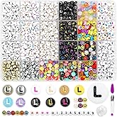 MIIIM 1200pcs 12 Styles Letter L Alphabet for Bracelets Making, 4x7mm Round Letter Beads, Vowel Beads for Friendship Bracelets Making, Numbers, Hearts in 24 Grid Box