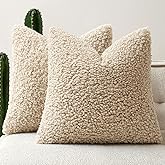Woaboy Faux Fur Throw Pillow Covers 18x18 Inch Set of 2 Boucle Neutral Decorative Sherpa Fuzzy Accent Soft Sheepskin Fleece Cushions Modern Home Decor for Couch Sofa Bedroom Living Room,Oatmeal
