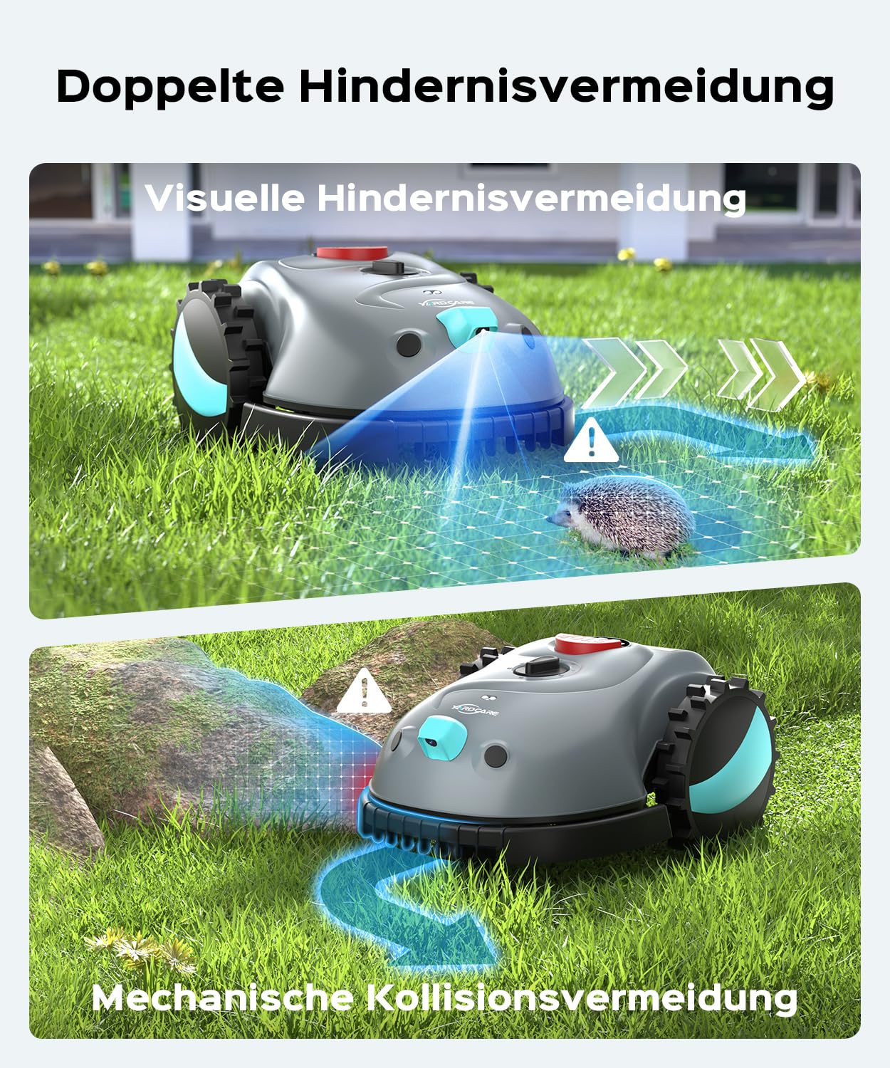 YARDCARE V100 Mähroboter ohne Begrenzungskabel Rasenroboter mit Kamera, Hindernisvermeidung, Vision Navigation, 4 Ah Akku Rasenmäher Roboter ohne Begrenzungsdraht 150㎡ mit Ersatzklingen, Spiralschnitt 5