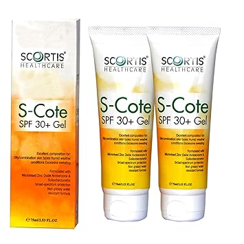 SCORTIS HEALTH CARE S-COTE |Sunscreen, Sunblock| With SPF 30+ Gel - 75ml X 2