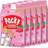 Glico Pocky Strawberry &ndash; Strawberry Cream Covered Biscuit Sticks &ndash; Family (5 Bags, 9 Small Pouches Each)