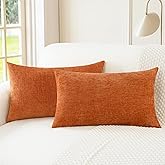 CaliTime Fall Throw Pillow Covers Decorative 12 X 20 Inches Pack of 2 Cozy Chenille Cushion Cases for Couch Sofa Bed Living Room Home Burnt Orange