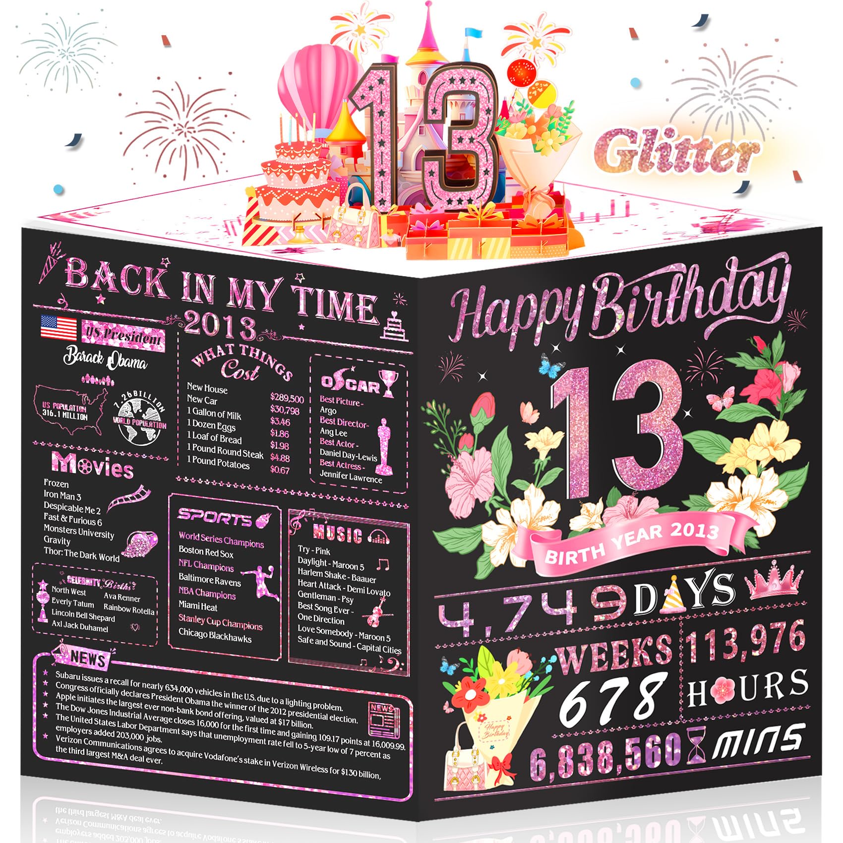 Photo 1 of 13th Birthday Card,3D Pop Up Funny 13th Birthday Decorations for Girls Granddaughter Sister,Happy 13 Year Old Birthday Gift for Daughter,Great 13 Year Old Gifts Idea for Her,Jumbo Rose Glod In 2013