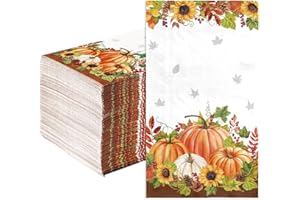 GRENCIAN 100 Pcs Fall Napkins 3 Ply Thanksgiving Guest Napkins Pumpkin Sunflower Paper Napkins Disposable Autumn Paper Towels for Fall Thanksgiving Party Supplies Table Decorations Bathroom Kitchen Home