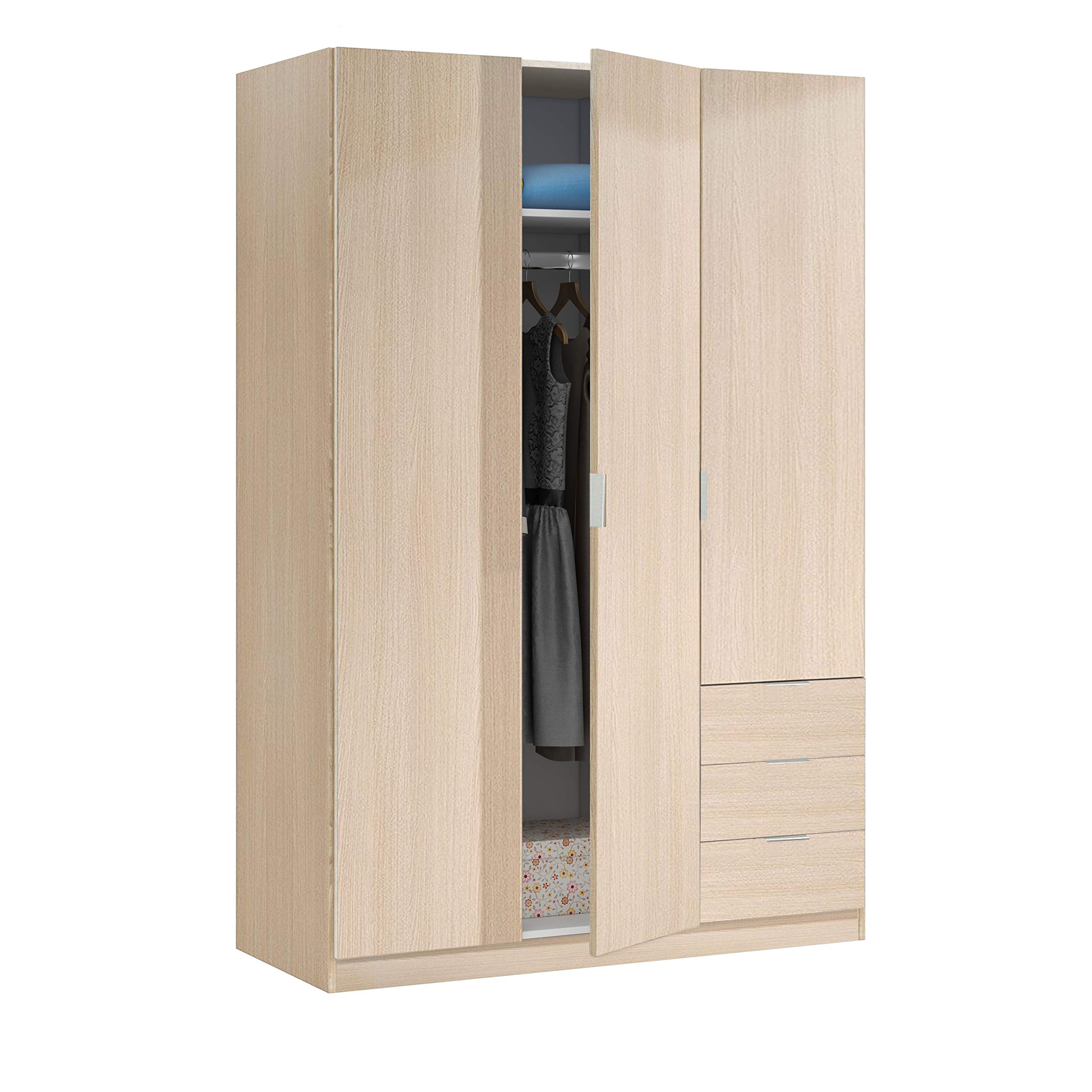 Habitdesign-Armario-Ropero-de-Tres-Puertas-y-Tres-Cajones-Acabado-en-Color-Roble-Medidas-121-cm-Ancho-x-180-cm