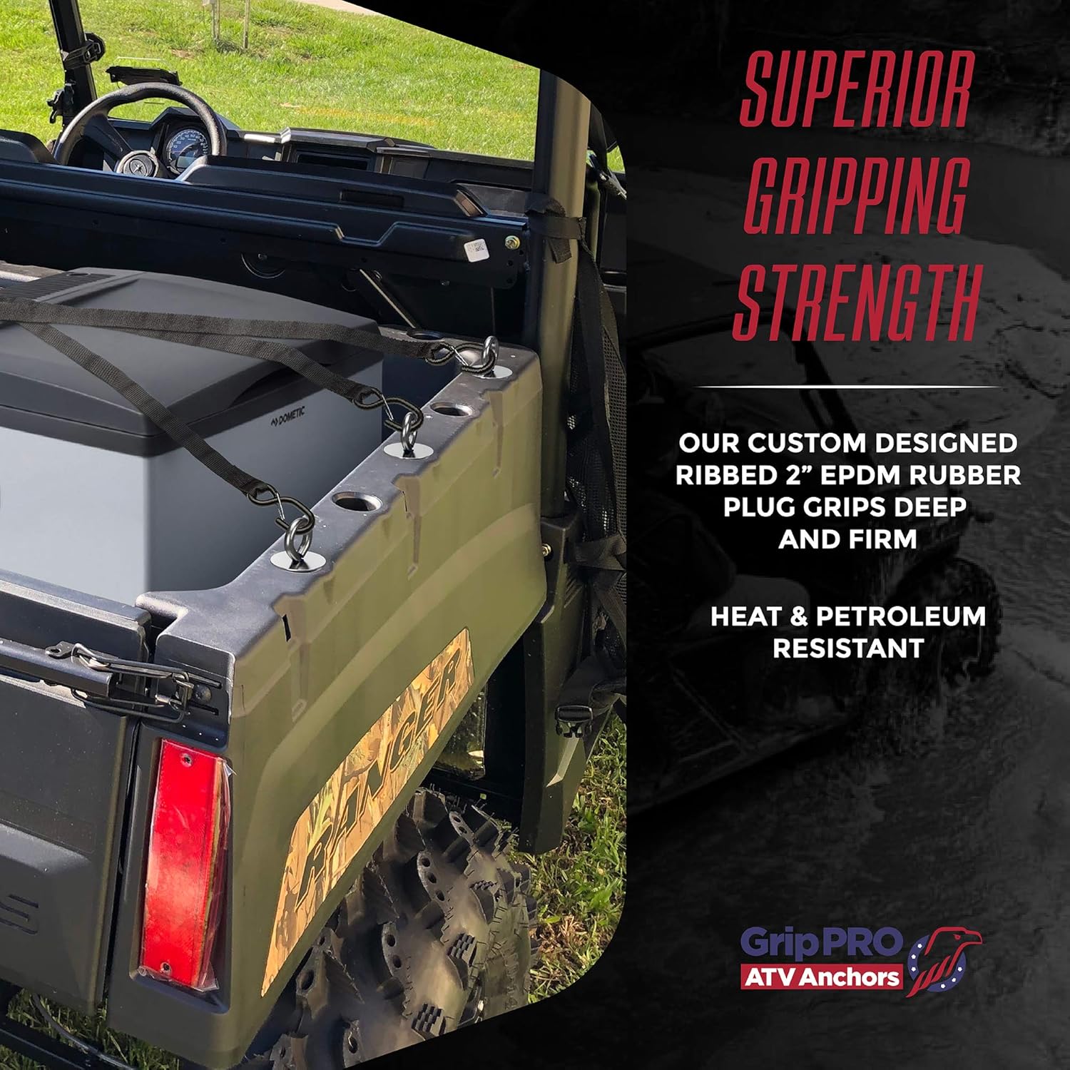 GripPRO ATV Anchors to fit Polaris Ranger & General Lock & Ride - ATV Tie Down Anchors Set of 6 - OEM Quality Fit ATV Lock and Ride Accessories - Patented Design - Will NOT FIT RZR: Automotive
