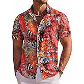 COOFANDY Men's Hawaiian Shirt Short Sleeve Floral Button Down Shirts Tropical Holiday Beach Shirts