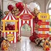 Gilprop 106 Pcs Carnival Party Decorations Set Circus Tent Backdrop | Red White Striped Circus Backdrop with Direction Sign, 100 Balloon Kit, Carnival Theme Birthday Party Decor Supplies
