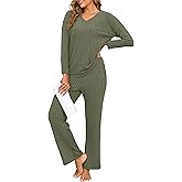 PrinStory Womens Pajama Sets Long Sleeve Lounge Set 2 Piece Pajamas Fall Winter Pjs for Woman Loungewear with Pockets