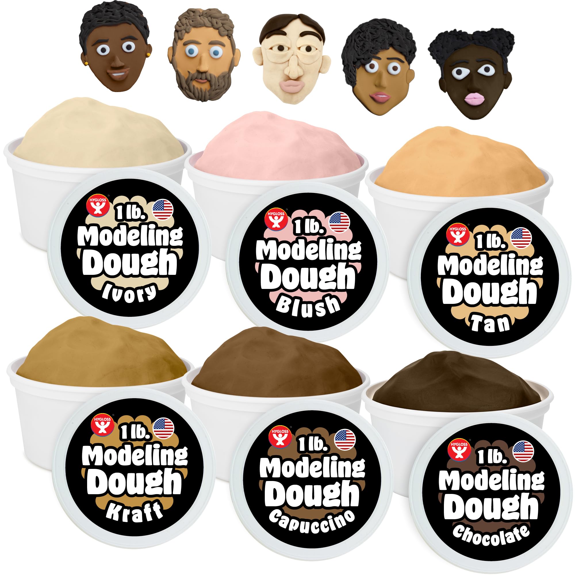 Photo 1 of Hygloss Play Modeling Dough for Kids – Multicultural Skin Tones – Safe & Non-Toxic Sensory Dough for Arts & Crafts – Play Clay for Toddler Activities, Preschool Classroom Must-Haves (6 Tubs x 1lb.)