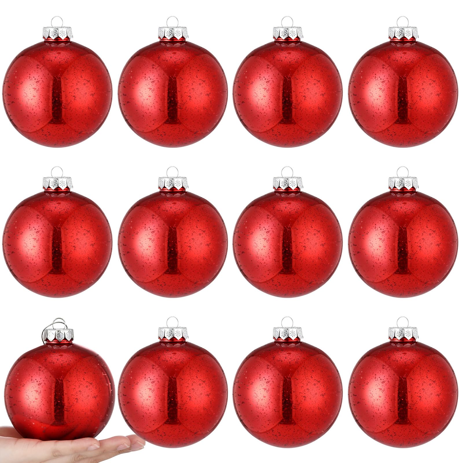 View 1 of ***GOLD*** Syhood 12 Pcs 4 Inch Mercury Christmas Ornament Balls Xmas Tree Decoration Balls Extra Large Shatterproof Ornament Hanging Ball Giant Jumbo Vintage Ball for Holiday Xmas Tree Party Decor (Red)