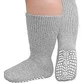 ZAKASA Extra-Wide Socks for Swollen Feet: 3 Pairs Non Slip Diabetic Socks for Men Women with Grips Hospital Edema 9-15
