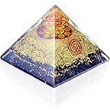 Orgone Pyramid Energy Generator - Chakra Om Symbol Orgonite Black Tourmaline Crystal Pyramid with Brass Metal for E-Energy Pr