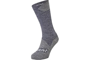 SEALSKINZ Unisex Waterproof All Weather Mid Length Sock, Black/Grey Marl, Small