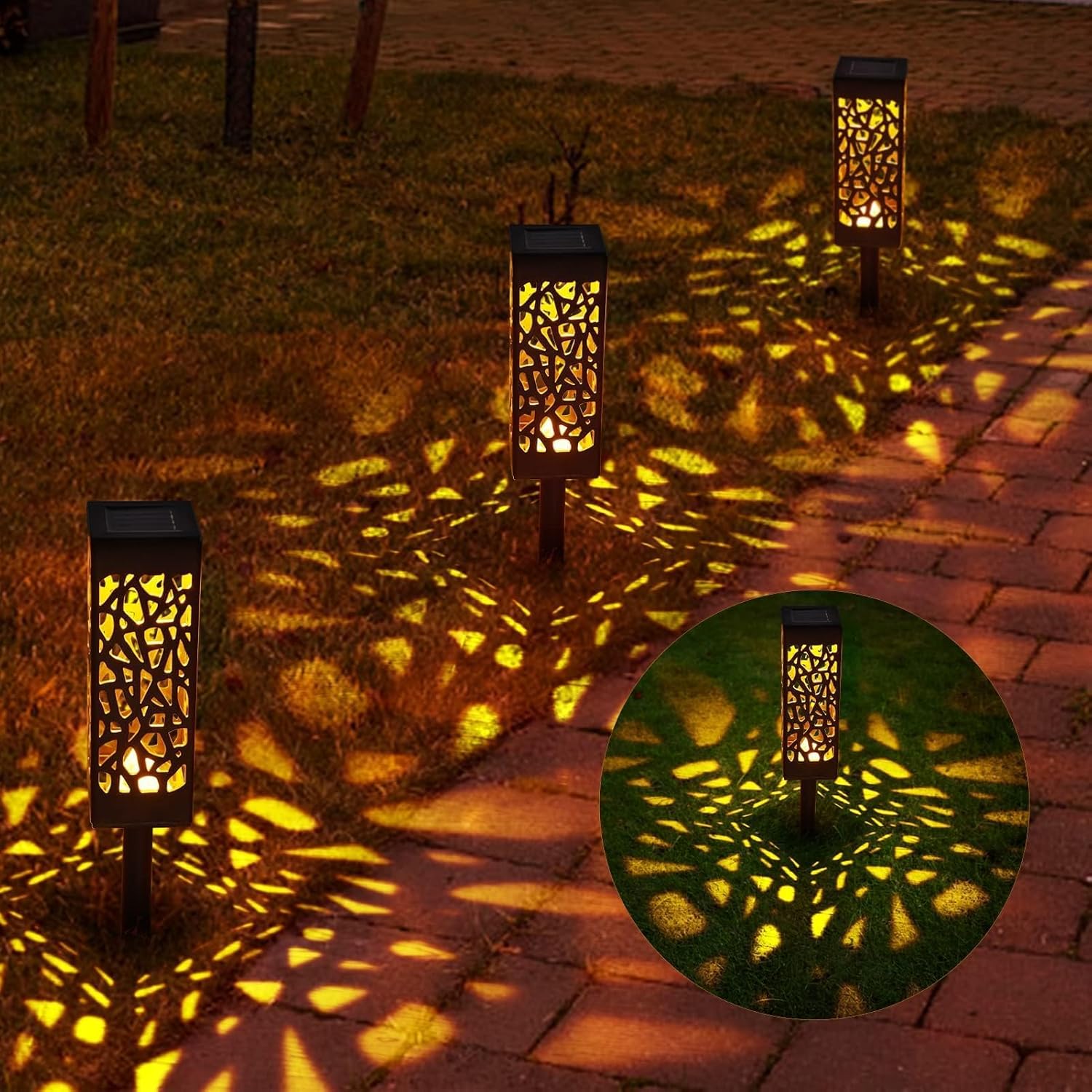 Lighting - ILLUMINEW Solar Garden Lights - Solar Hollow Square Shaped Lights, Solar Pathway Landscape Lights for Path Patio Backyard Walkway Yard Garden Decorations, Dusk to Dawn Lights, Warm White 12-Pack