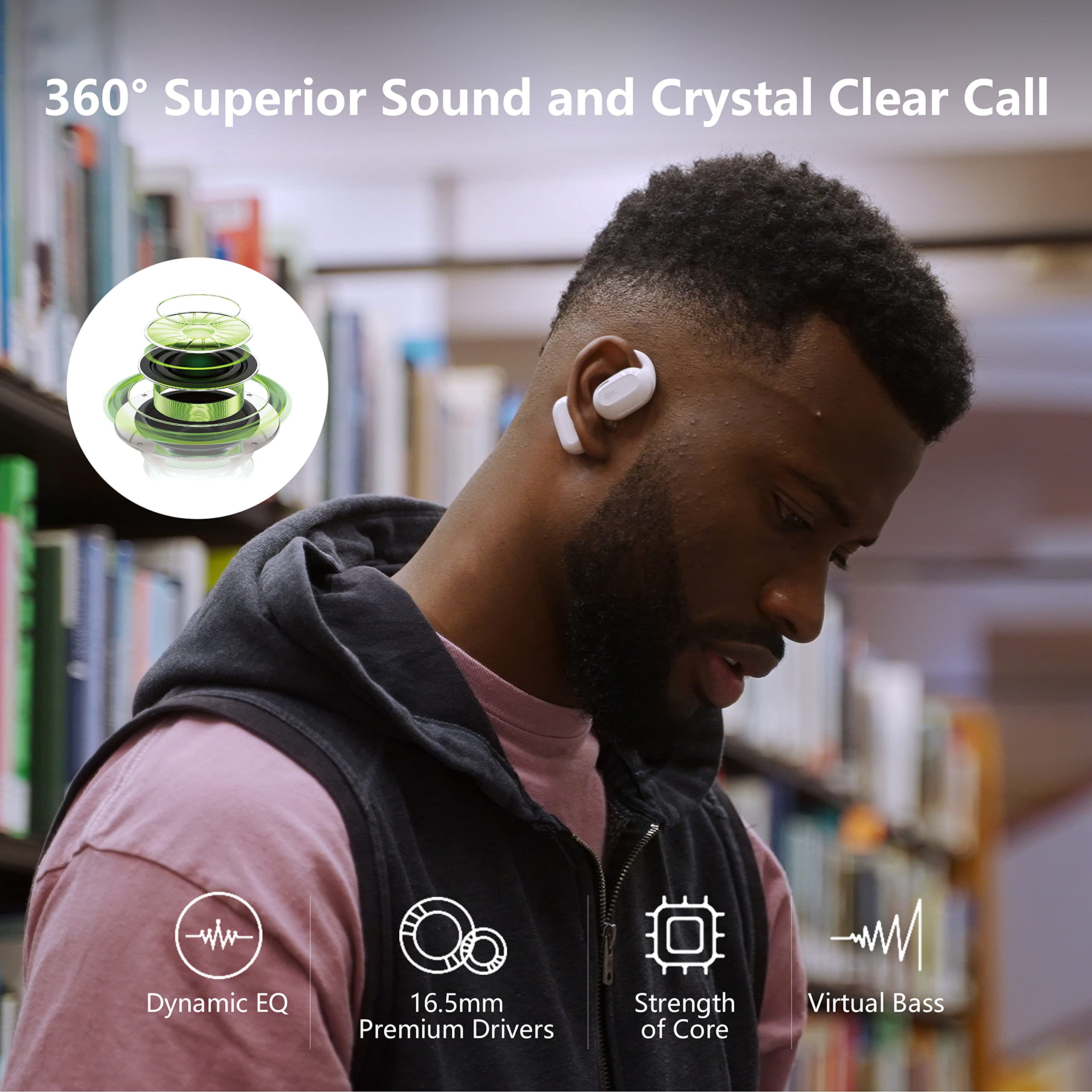 Oladance OWS2 Open Ear Headphones, Wireless Headphones Bluetooth 5.3 with Multipoint Connection, Android & iPhone Compatible, Up to 19 Hours Playtime with Carry Case Cloud White