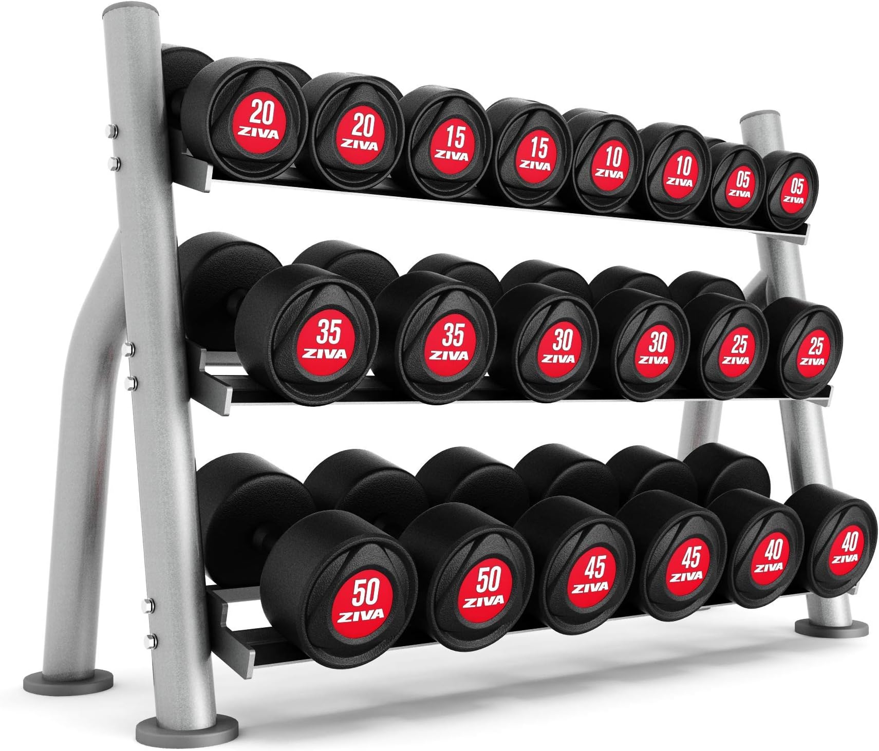 ZIVA SL Compact 3-Tier Dumbbell Storage Rack – 3mm Thick Heavy-Duty Steel Round Tube Frame – Holds 10 Pairs of SL Urethane or Hexagon Dumbbells (Sold Separately), One Size, Platinum