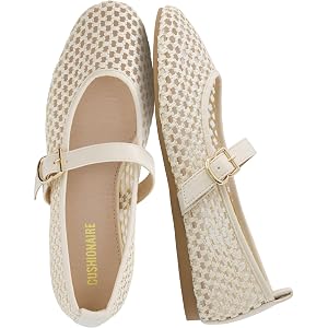 CUSHIONAIRE Gracie Mesh Mary Jane Flats for Women, Breathable Ballet Flats with Adjustable Buckle Strap and Memory Foam Cushi